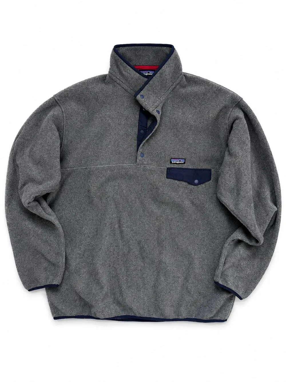 Patagonia Synchilla Fleece Pullover XL Gray Navy Snap-T Chest Pocket